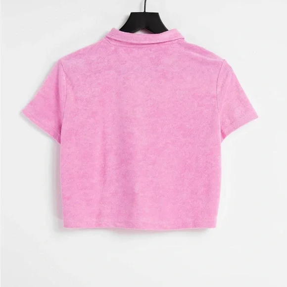 Beautiful Stradivarius Pink Polo Crop Top in Pink NWT - Picture 2 of 3